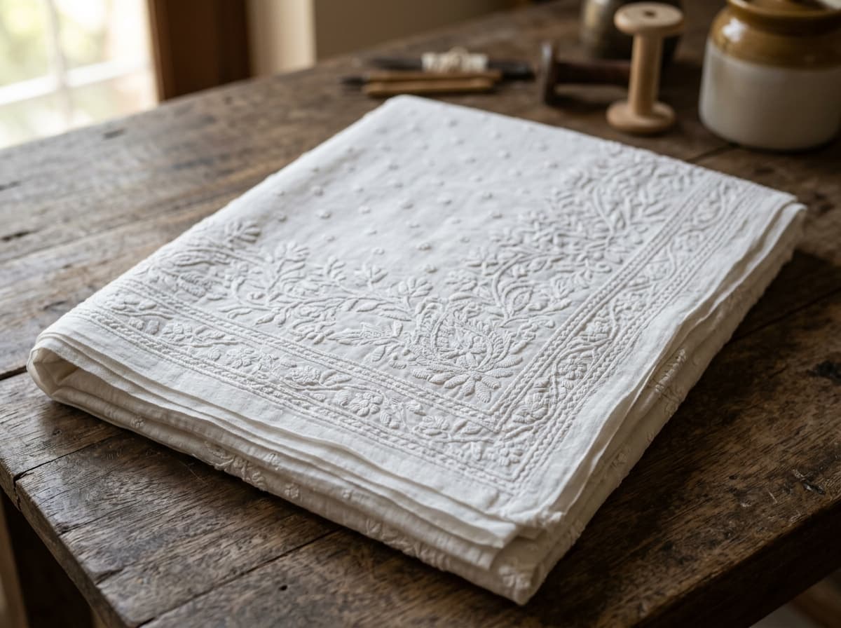 Lucknow Chikankari Shadow-Work Dupatta